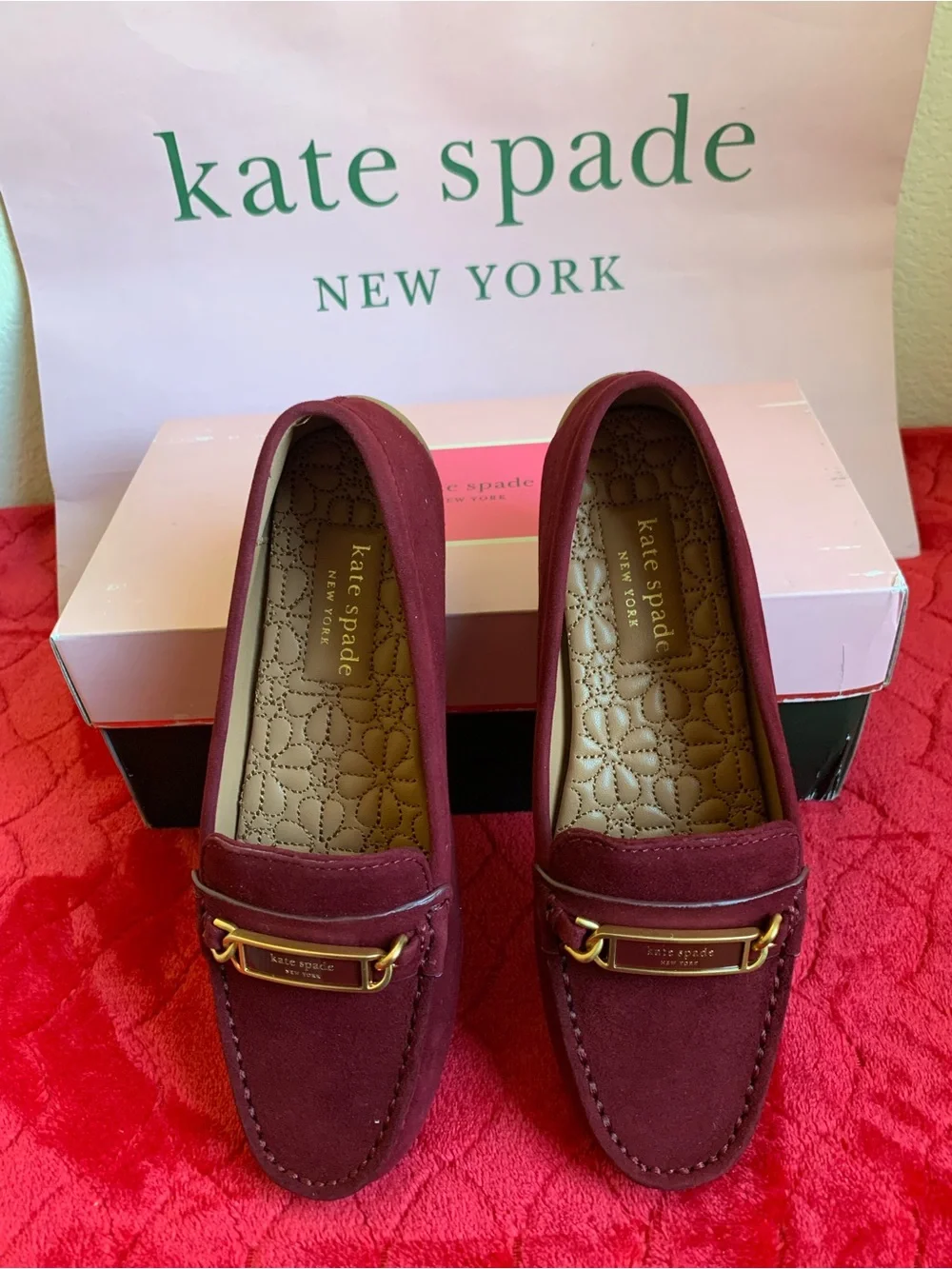 kate spade Brandy Suede Loafers with Gold Hardware s.5 B